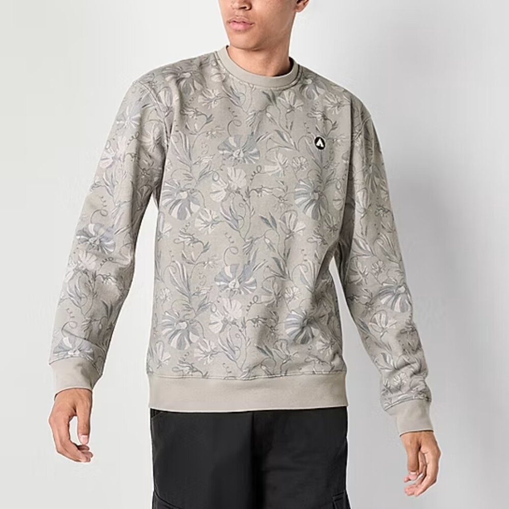 Airwalk Men's Grey Floral Print Crew Neck Long Sleeve Sweatshirt, Size XXL NEW